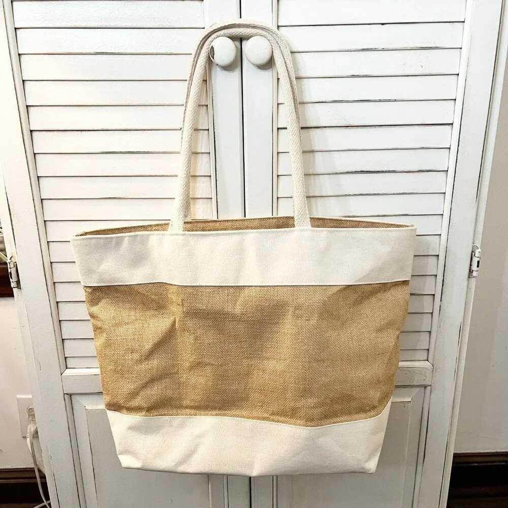 Disney Cruise Line Castaway Club Burlap Canvas Large Zip Beach Bag Tote